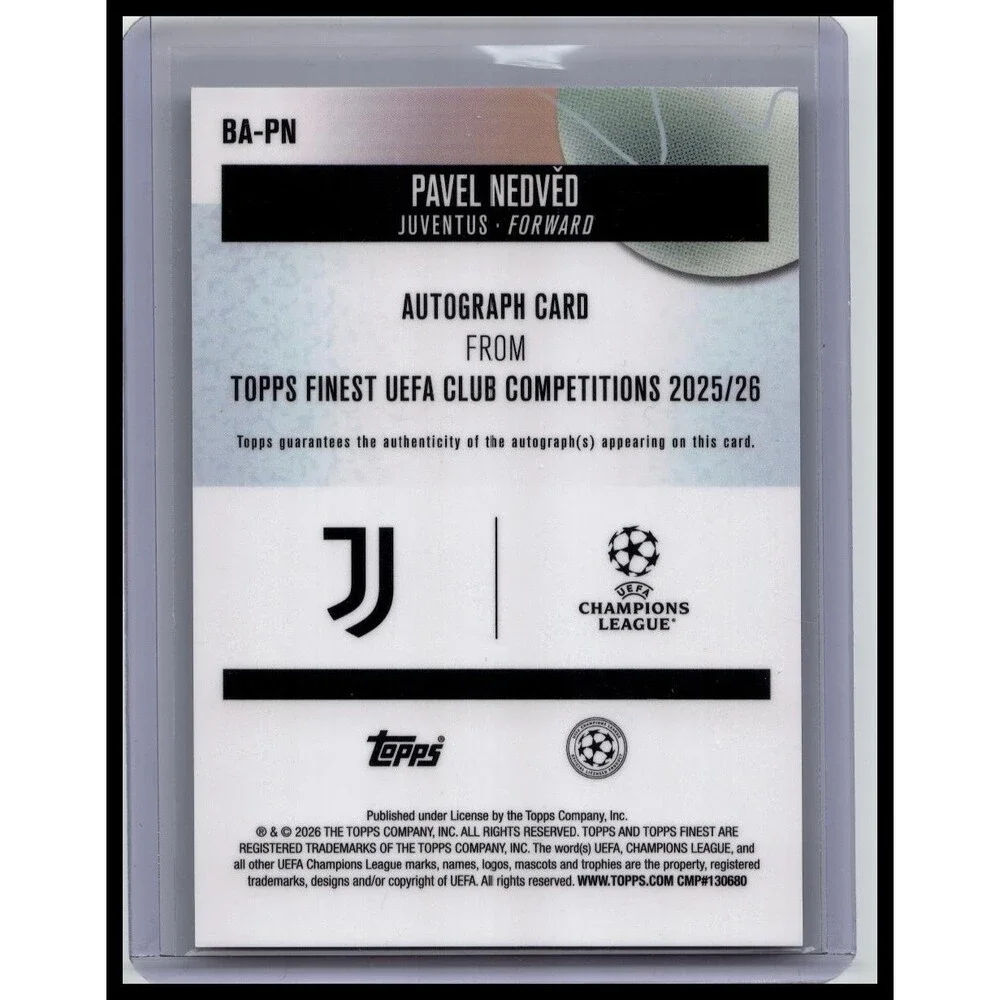 2025-26 Topps Finest UEFA Club Soccer PAVEL NEDVED BLUE AUTO /150 Juventus